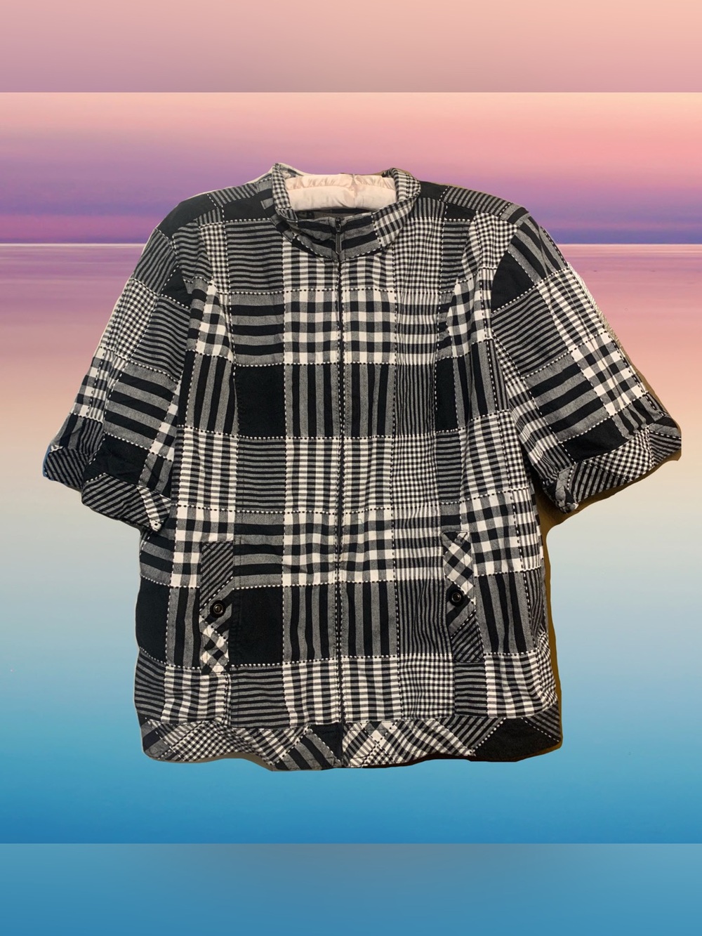 Vintage Style Zip Up Plaid Mod Collared Shirt - Christopher & Banks. Fits a s/m.